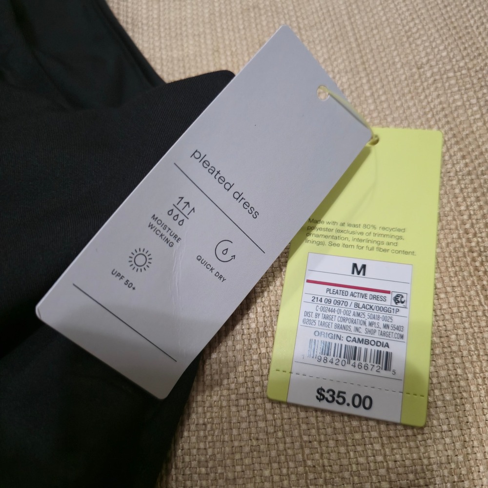 All in Motion Women Black Pleated Active Dress Built-in Shorts Pockets Sz M NWT - Picture 2 of 8
